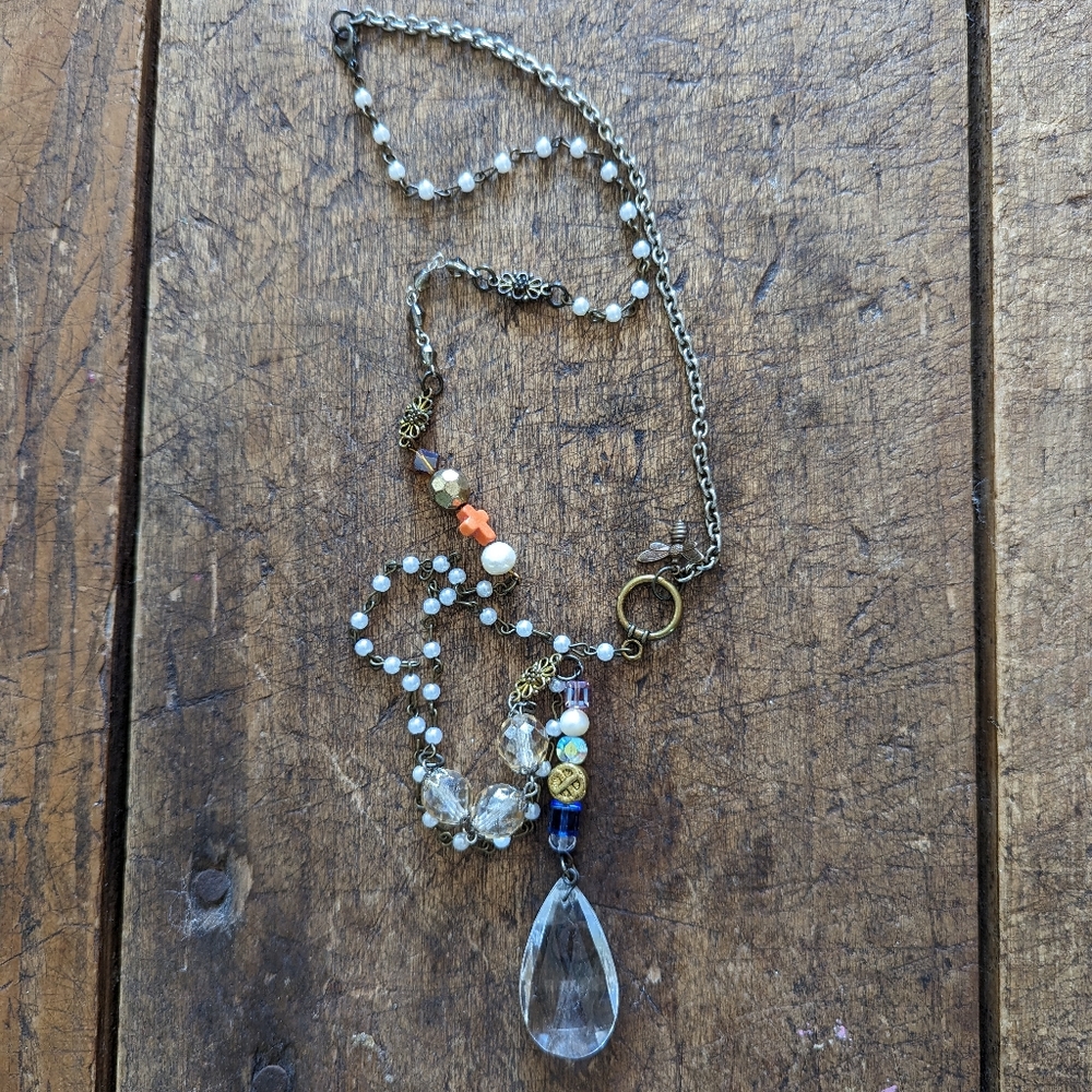 Chandelier Crystal Pearl Upcycled Necklace